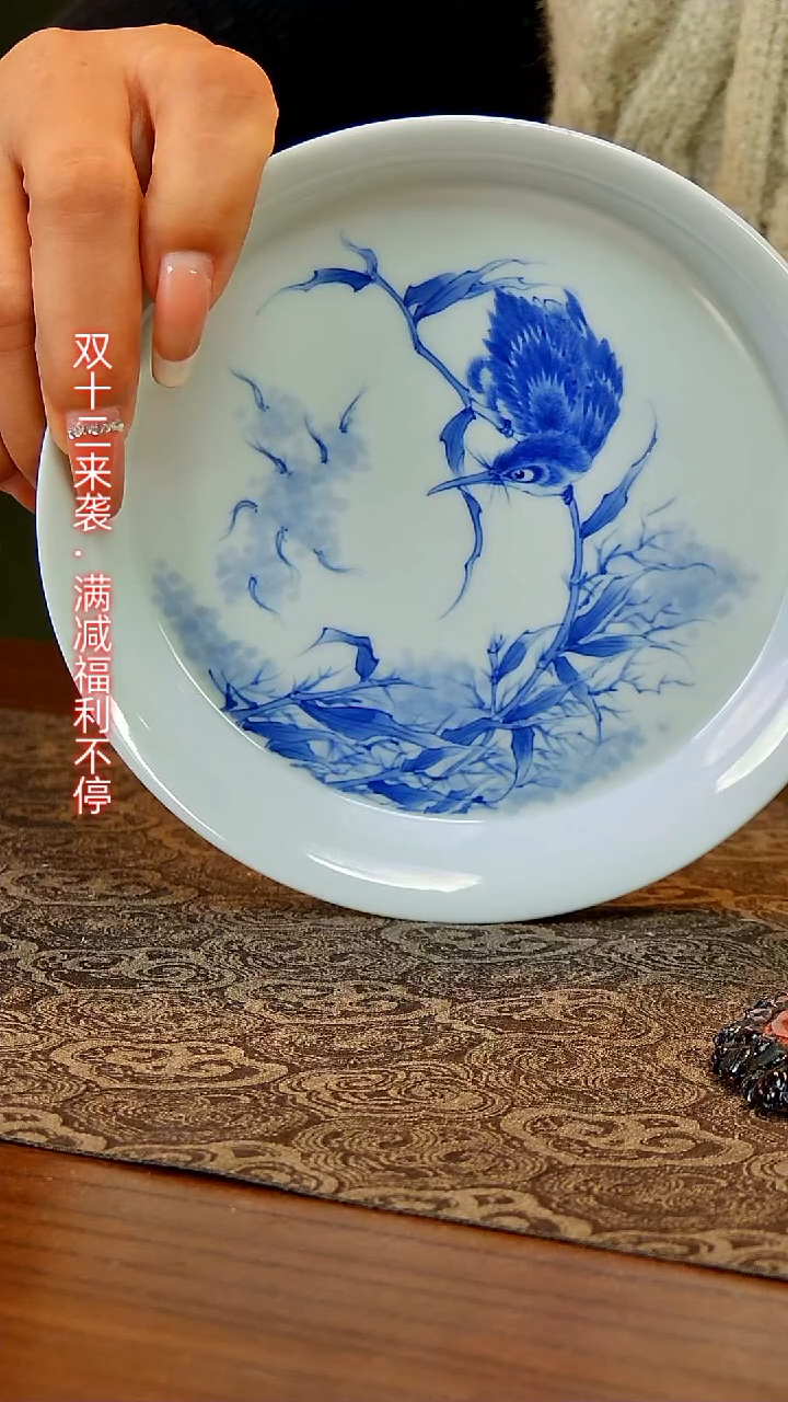 【闪购商品】陶瓷杯青花单翠壶承