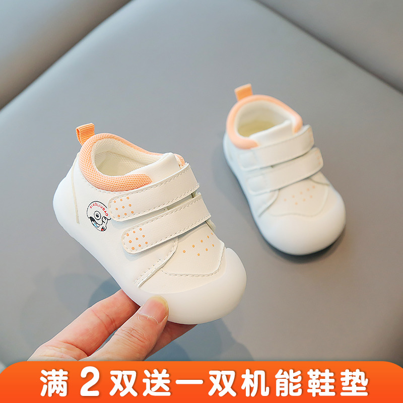 春秋季婴幼儿软底学步鞋1-2岁皮面女宝宝防滑鞋子小童包头小白鞋