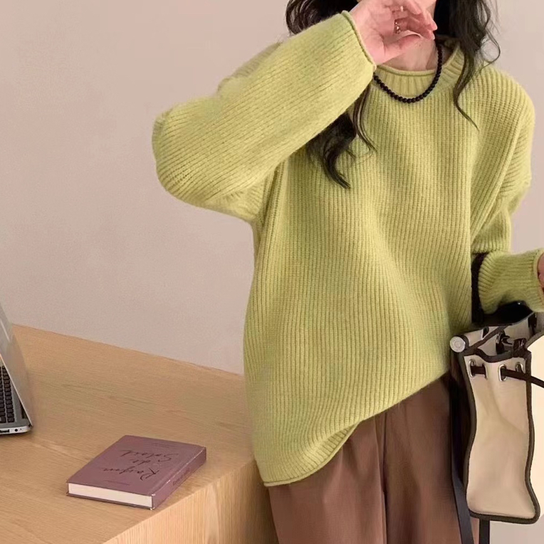 慵懒风软糯柔软宽松显瘦圆领套头毛衣女