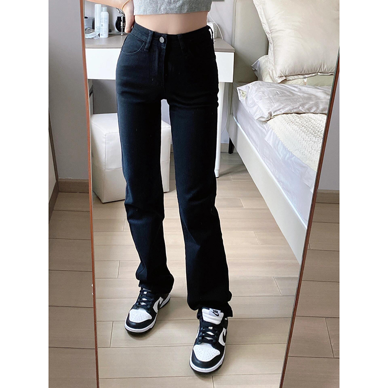 黑色直筒裤牛仔裤女2025年新款秋冬高腰显瘦小个子窄版长裤烟管裤