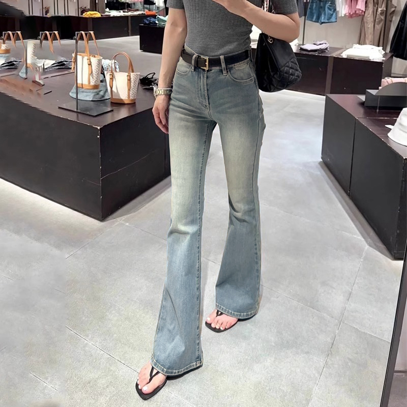 复古蓝微喇牛仔裤女2025年新款春秋高腰显瘦修身马蹄喇叭裤小个子