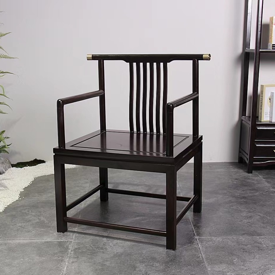 H3黑檀梳背客椅70×50×86大板厂满春黑檀座椅新中式实木椅书椅