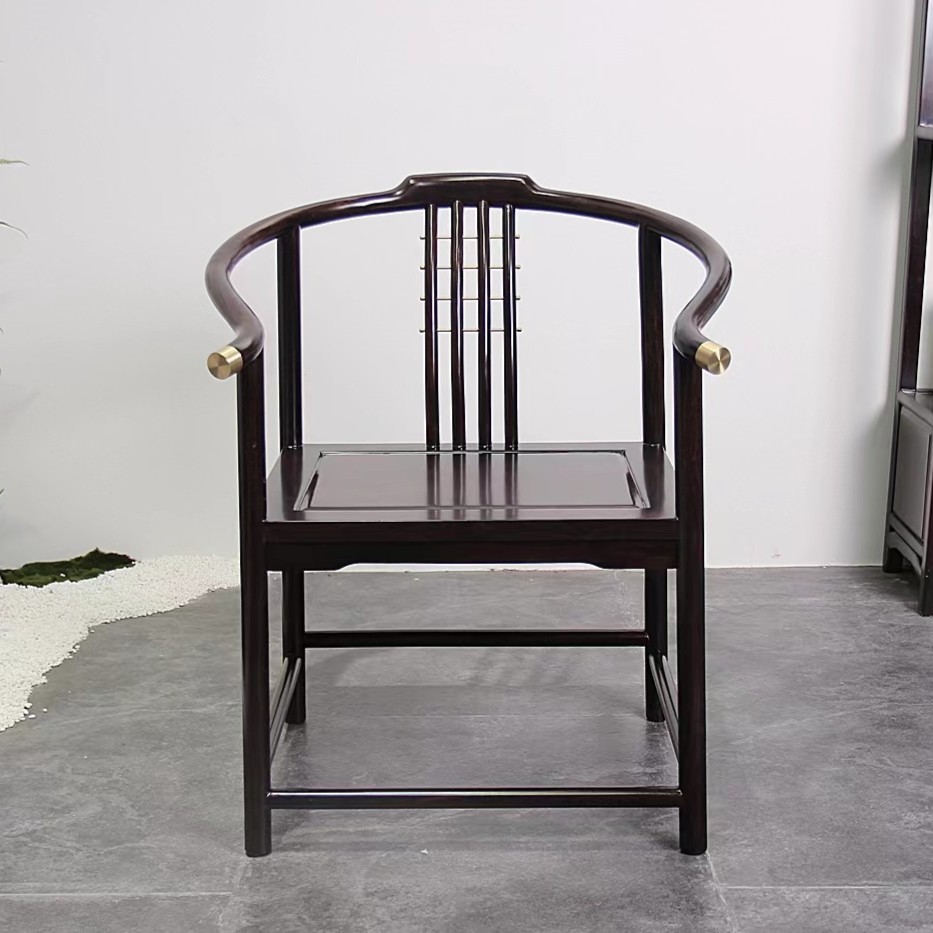 H5黑檀鸿成圈椅50×51×81大板厂满春黑檀座椅新中式茶桌椅书椅