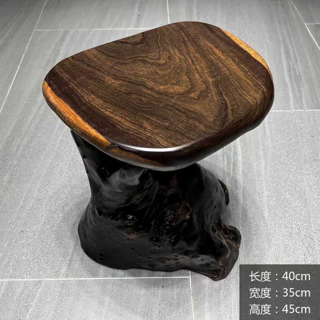 H17黑檀随型蘑菇椅 35*35*45大板厂满春黑檀纯料凳新中式古典