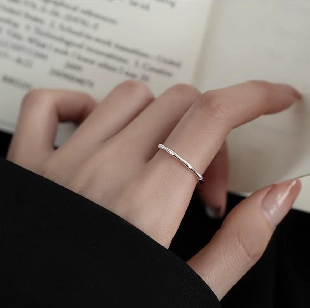 足银戒指 纯银990竹节情侣戒指ins风设计感闭口气质学生素圈百搭