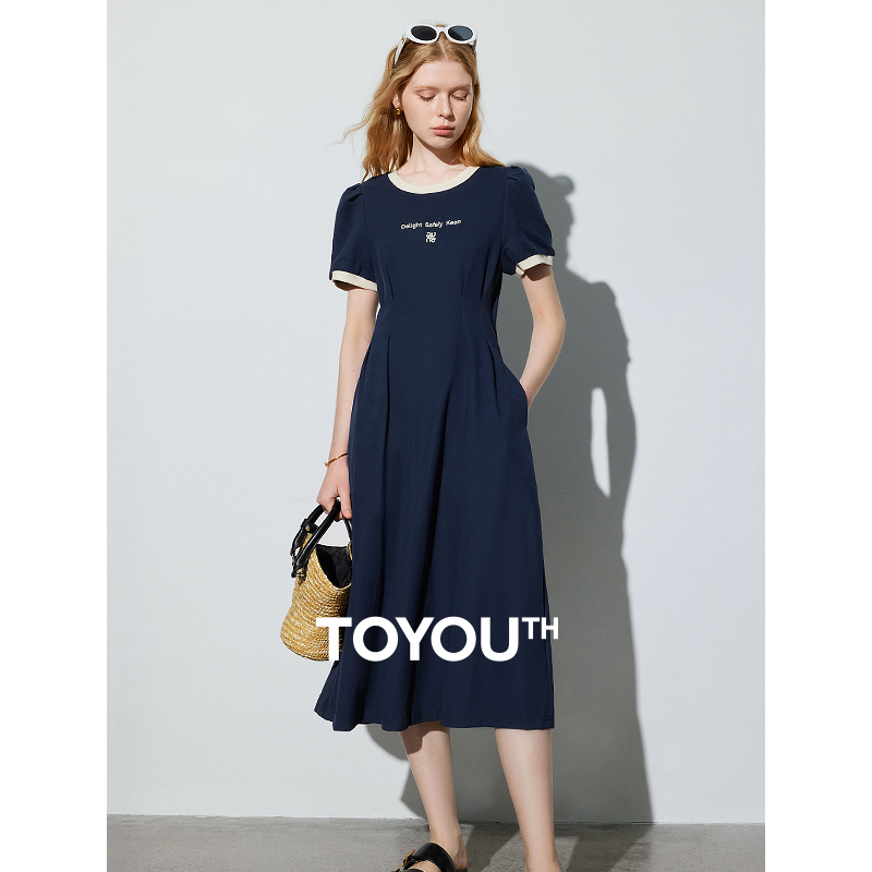 【强哥专属】初语气质法式圆领收腰连衣裙慵懒显瘦8429804