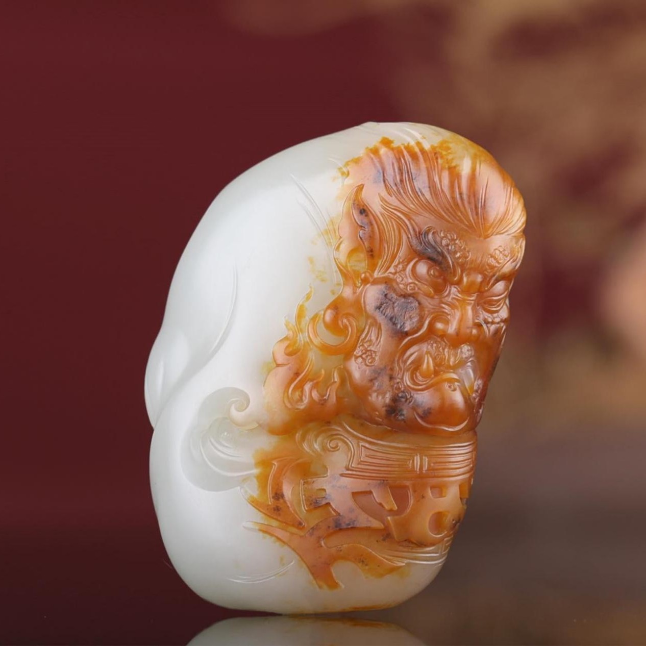 【藏玉臻品】新疆和田籽料独颗籽满红皮小把件-祝融