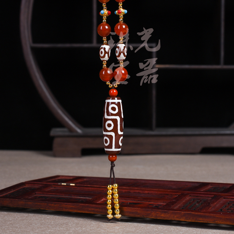 天然西藏九眼珠吊坠老玛瑙天眼佛珠挂件女玉髓时尚毛衣链项链