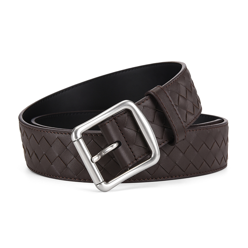 高档皮带男士头层牛皮真皮手工编织腰带百搭裤腰带男商务针扣腰带