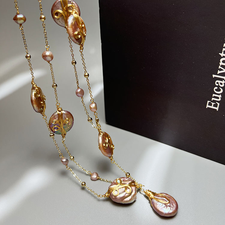 铜合金项链 设计师重工巴洛克异形珠珠时尚长款项链毛衣链0413