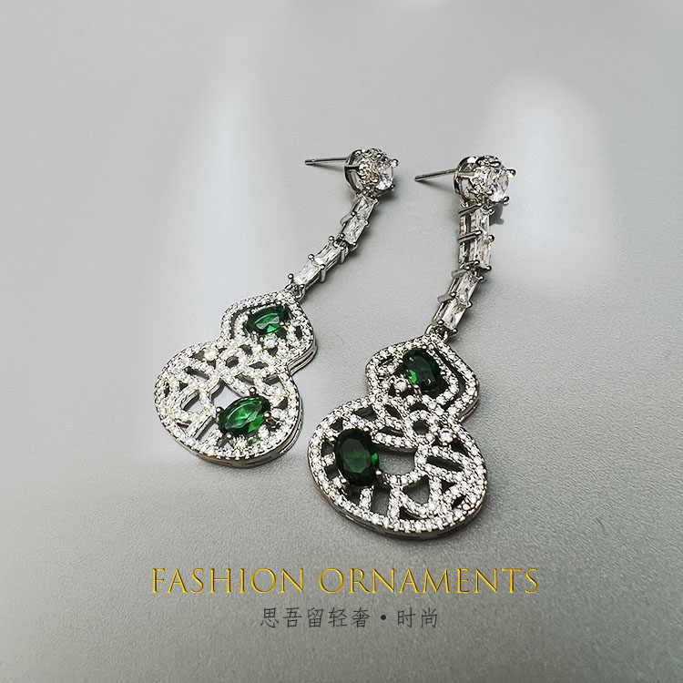 铜合金耳饰 复古国风福禄葫芦时尚长款经典耳钉耳环0430