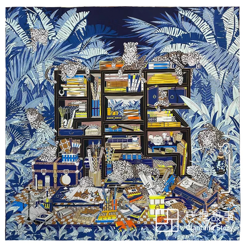 Qiantang Story/钱塘故事斜纹蓝色花豹，88*88cm