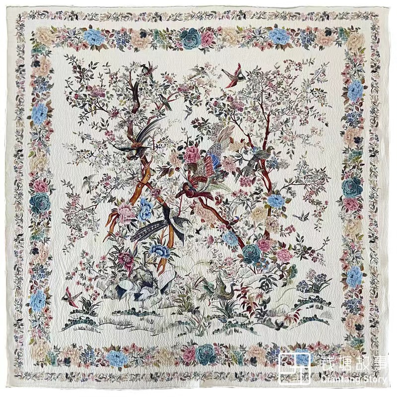 Qiantang Story/钱塘故事  珍珠缎楹花知雀，65*65cm