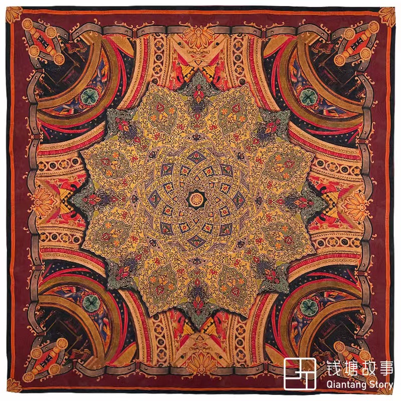 Qiantang Story/钱塘故事110香云纱-全罗神话图腾，108*108cm