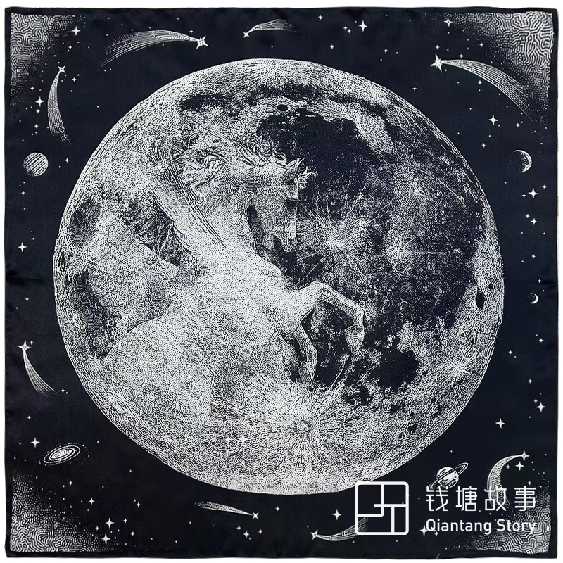 Qiantang Story/钱塘故事70中方巾-黑色月光飞马，65*65cm