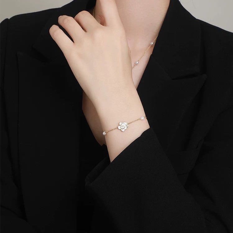 铜合金仿珍珠手链 2014小众时尚山茶花手链