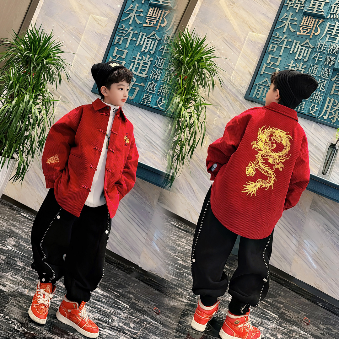 【新疆包邮】男童红色夹棉外套冬款龙年儿童拜年服男孩国风新年过