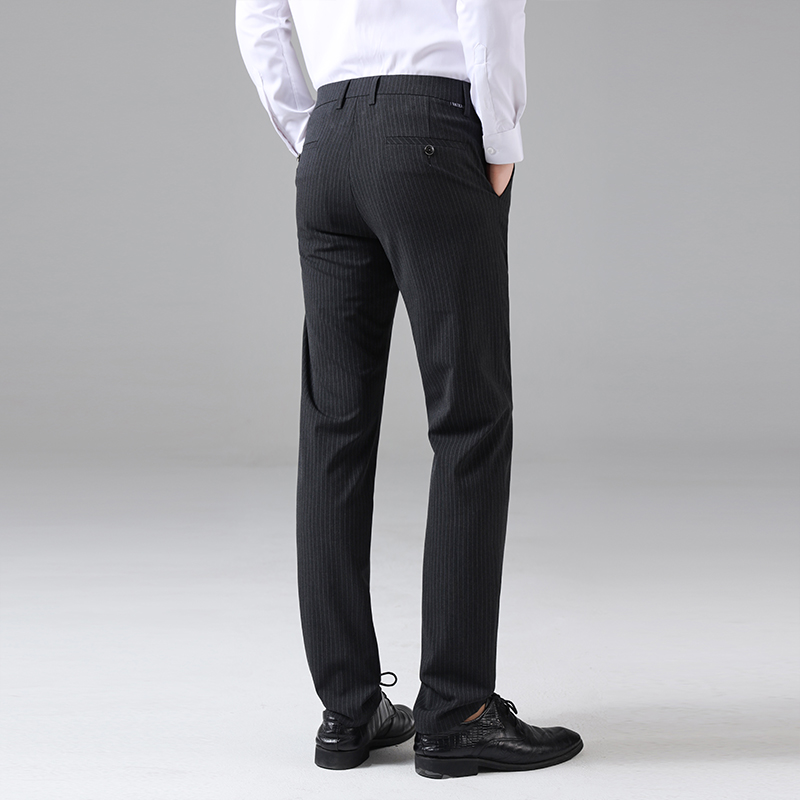 ( 夏季新款 ) 灰黑细条纹男士商务修身小直筒休闲裤 色织春夏薄款
