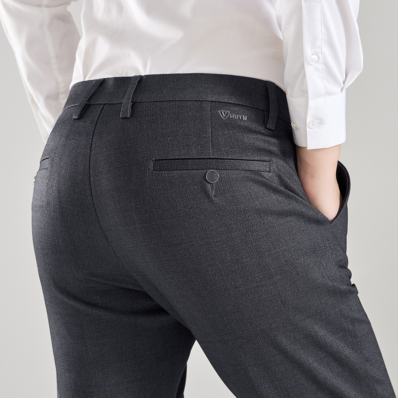 2024男士休闲裤秋冬新款修身商务男裤春秋厚款时尚格子弹力秋冬款