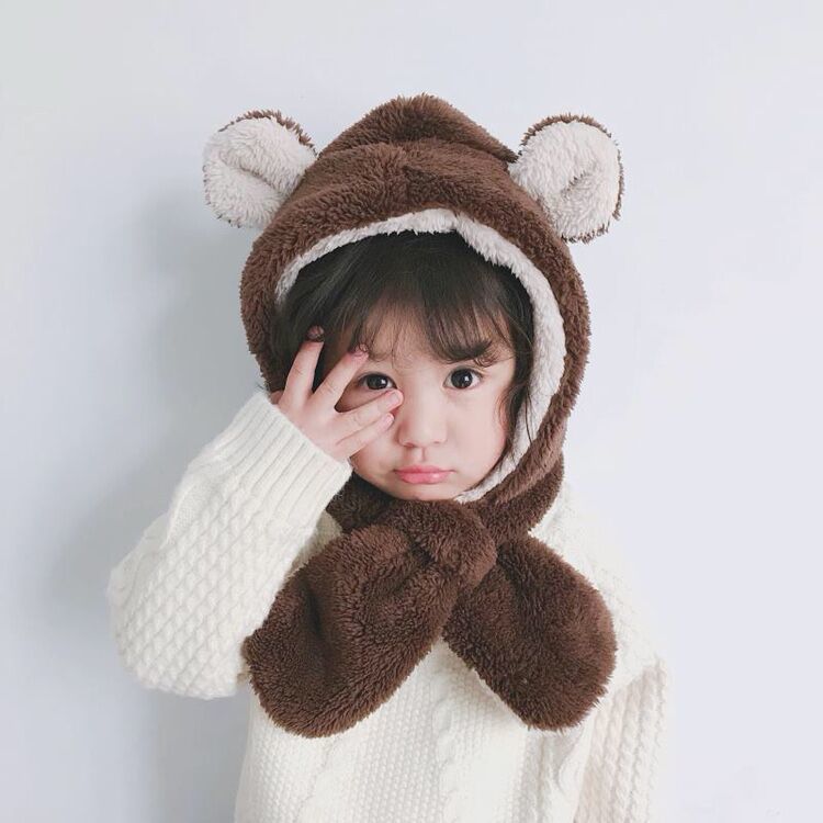 儿童帽子女宝宝护耳帽女童男童帽秋冬婴幼儿围巾一体可爱超萌冬季
