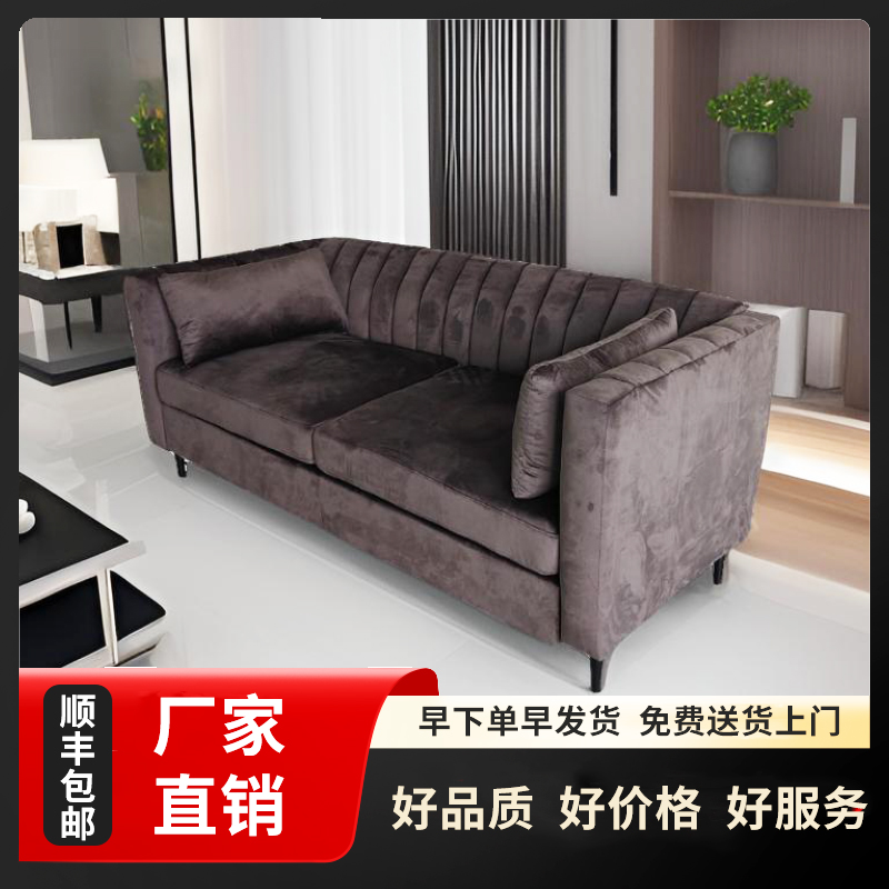 北欧布艺沙发荷兰绒公寓双人位简约客厅轻奢款酒店出租房服装店