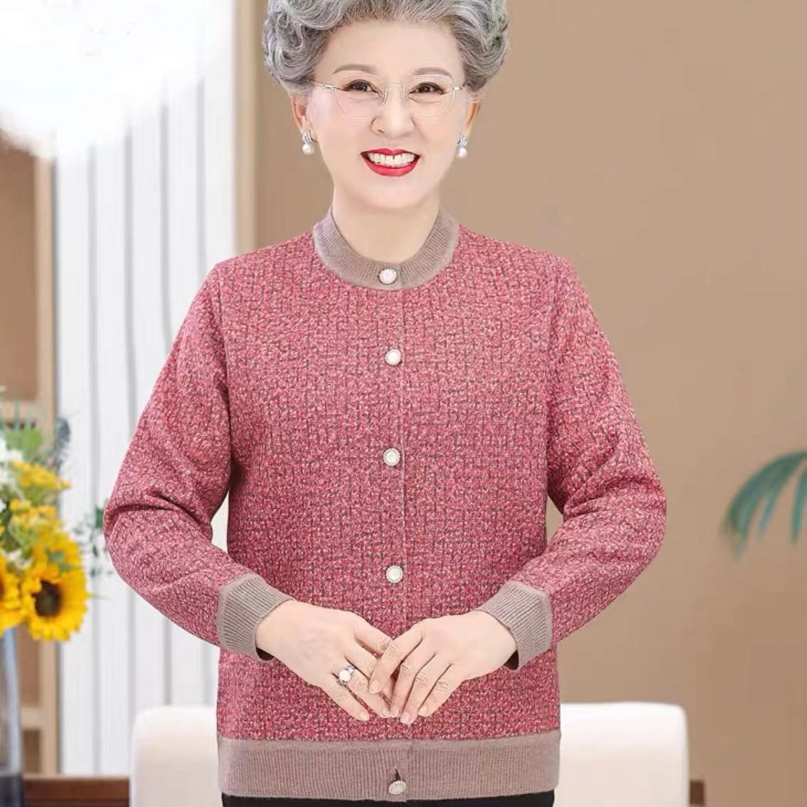 春秋冬款妈妈装系扣开衫2176#
