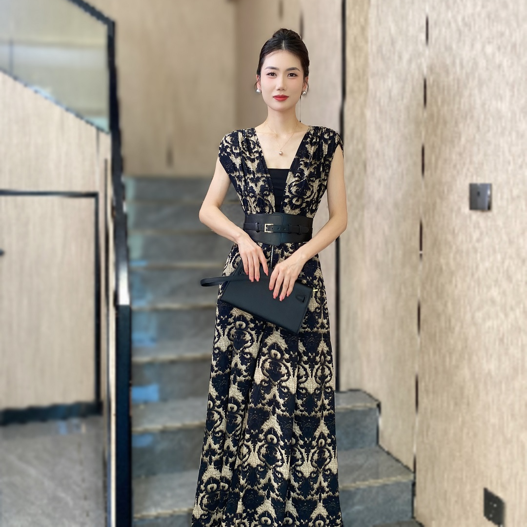 显瘦印花高腰垂坠感阔腿裤抹胸连体裤2025新款高端气质女神范