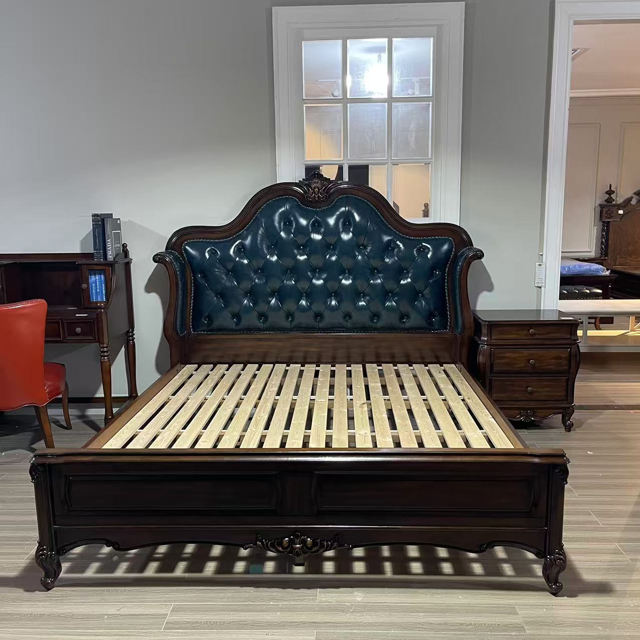 HF-806 深蓝色实木美式床 【1.8*2】2130*2150*1650 送床头柜1个
