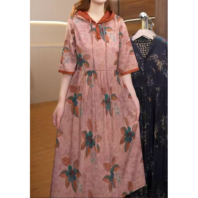 2085-3（红云段）新款连帽女士连衣裙