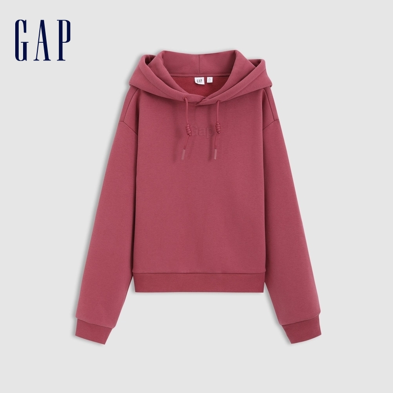 【成毅代言】休闲Gap女2025秋冬胶印光抽绳连帽衫抓绒卫衣604307