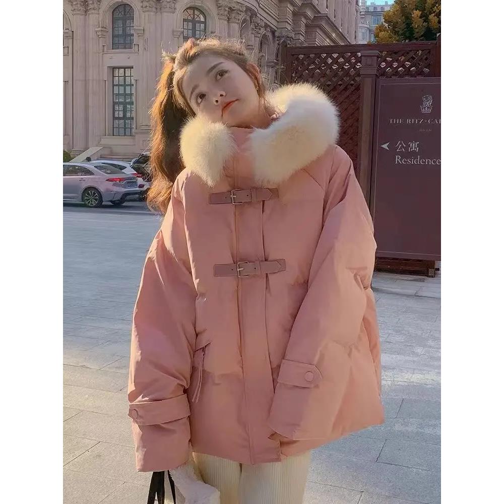 大毛领粉色衣羽绒服女冬季外套加厚今年流行爆