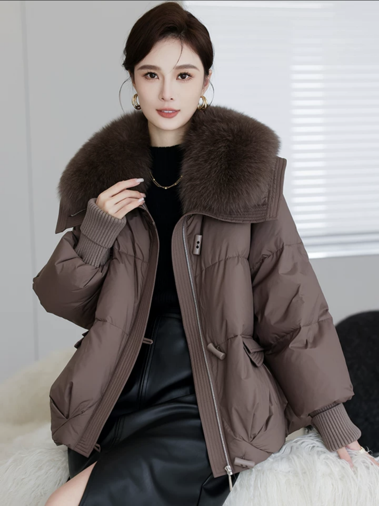 2023年新款皮草毛领羽绒服外套冬季女装休闲宽松鸭绒外套潮