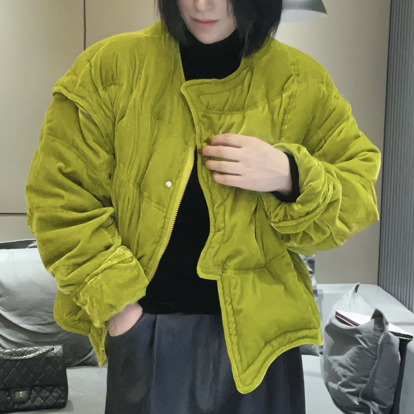 【淇淇】➕冬季新款欧韩货高级时尚无弹丝绒袖子可脱卸棉服
