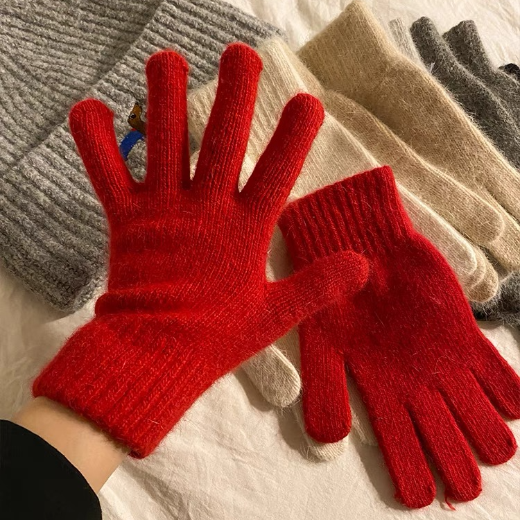 【圣诞红手套】红色针织手套女防风骑车保暖防寒护手五指分指学生
