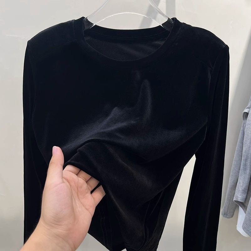 2024秋冬常规莫领修身韩版打底衫内搭长袖丝绒T恤遮肉（净版小衫）