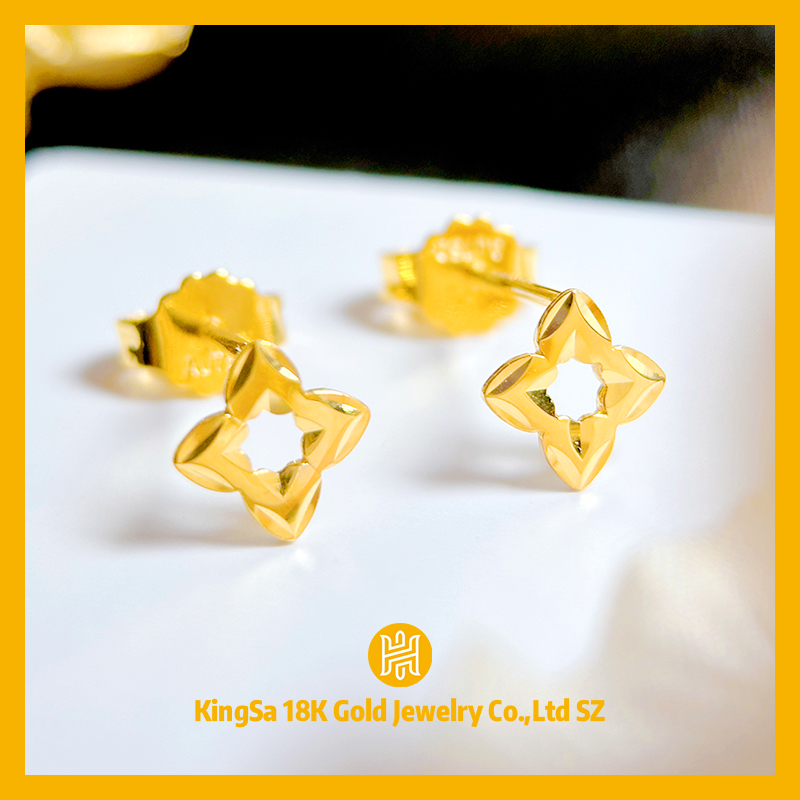 18K金潮牌四叶草耳钉9940气质轻奢时尚百搭复古法0.9-1.1克