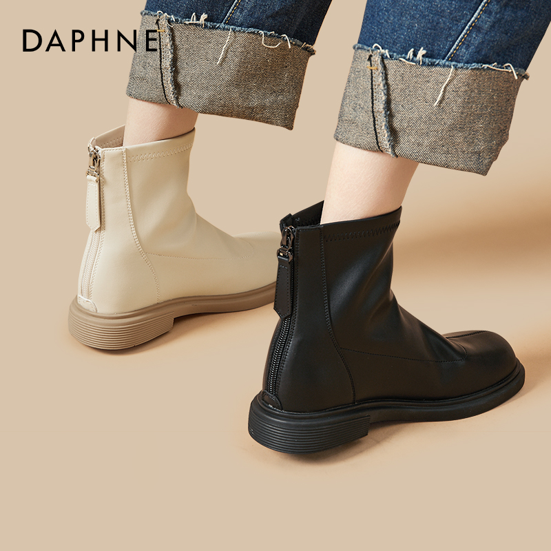 达芙妮女鞋马丁靴女秋冬2025年新款韩系瘦瘦靴短靴厚底切尔西靴子商品图