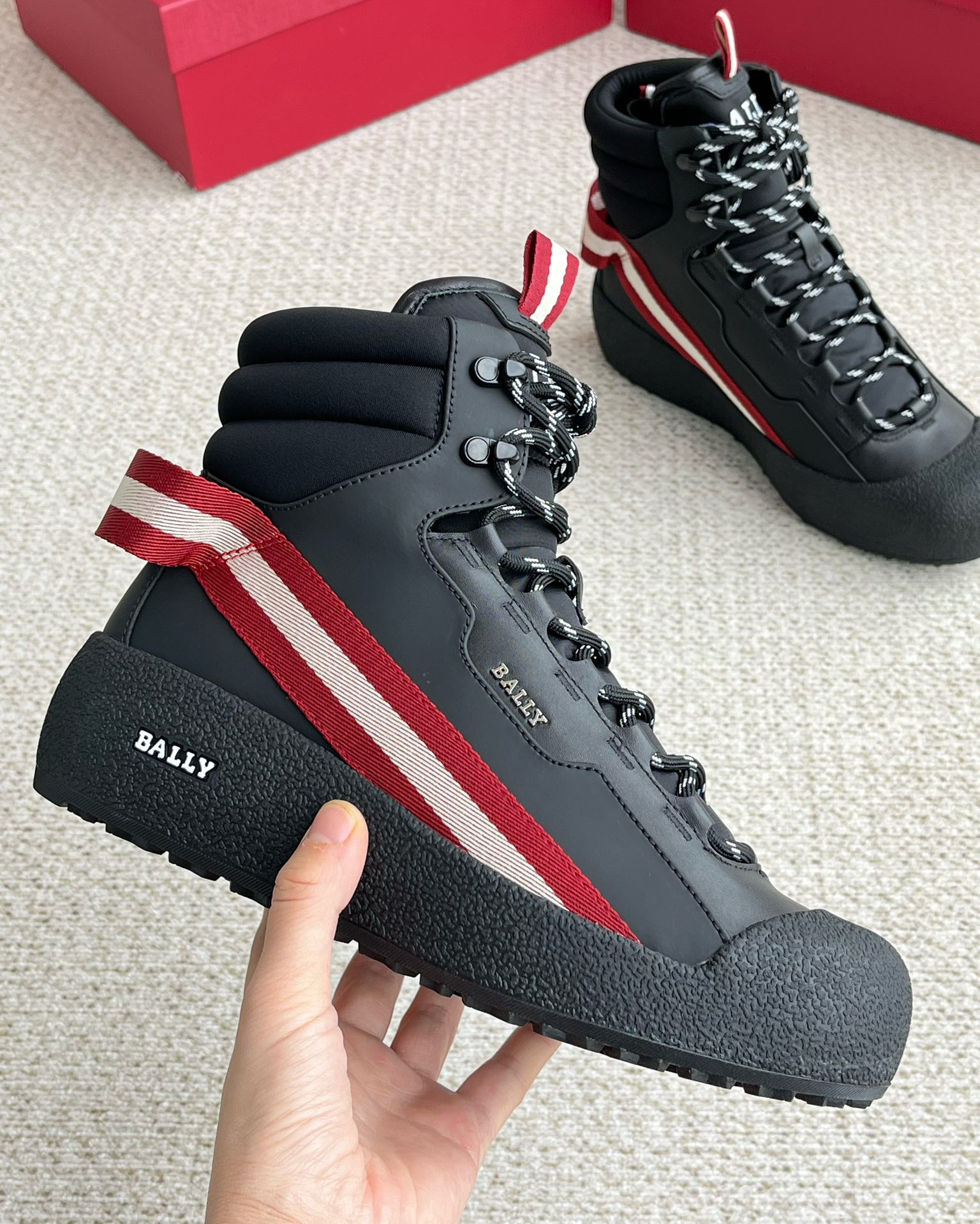 Bally/巴利秋冬新款男士高帮厚底休闲雪地靴圆头系带保暖户外短靴