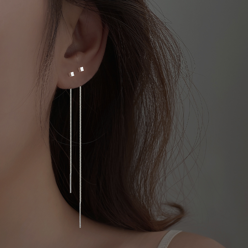 CUOOYINO/初影 925银耳饰 【满分心动】时尚方形长款耳线女气质耳环