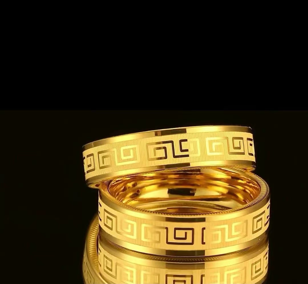 合金戒指 精品闭口长城纹戒指素款窄版时尚饰品经典精美古法情侣