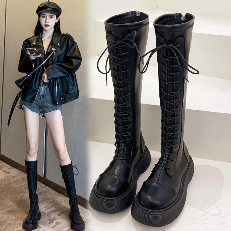 长筒靴女厚底2023春秋新款骑行靴显瘦马丁靴不过膝高筒靴英伦长靴