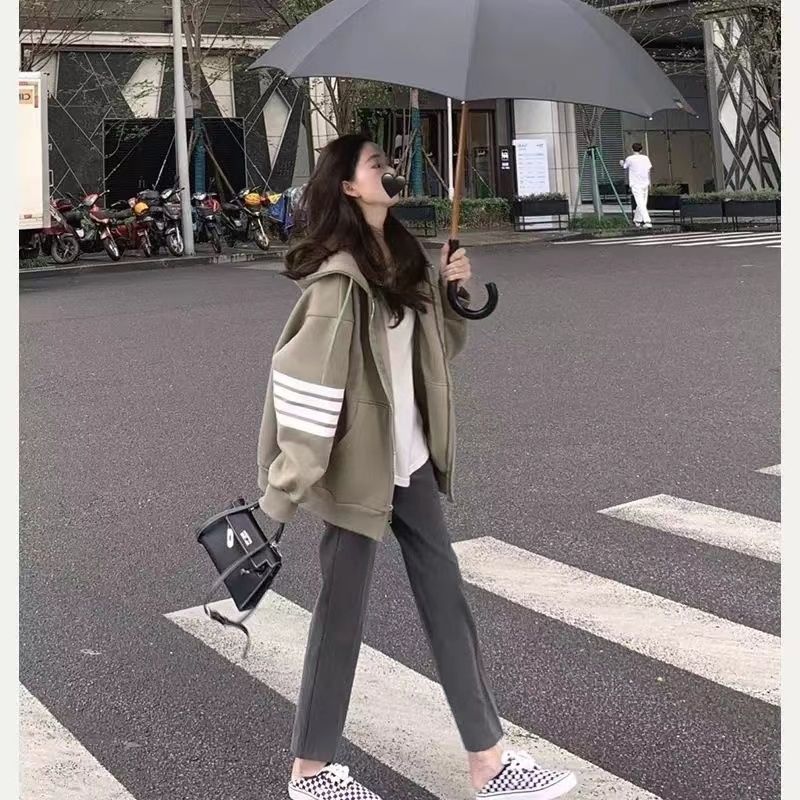 美式复古连帽开衫外套卫衣女春秋爆款chic港风百搭学生外套潮ins