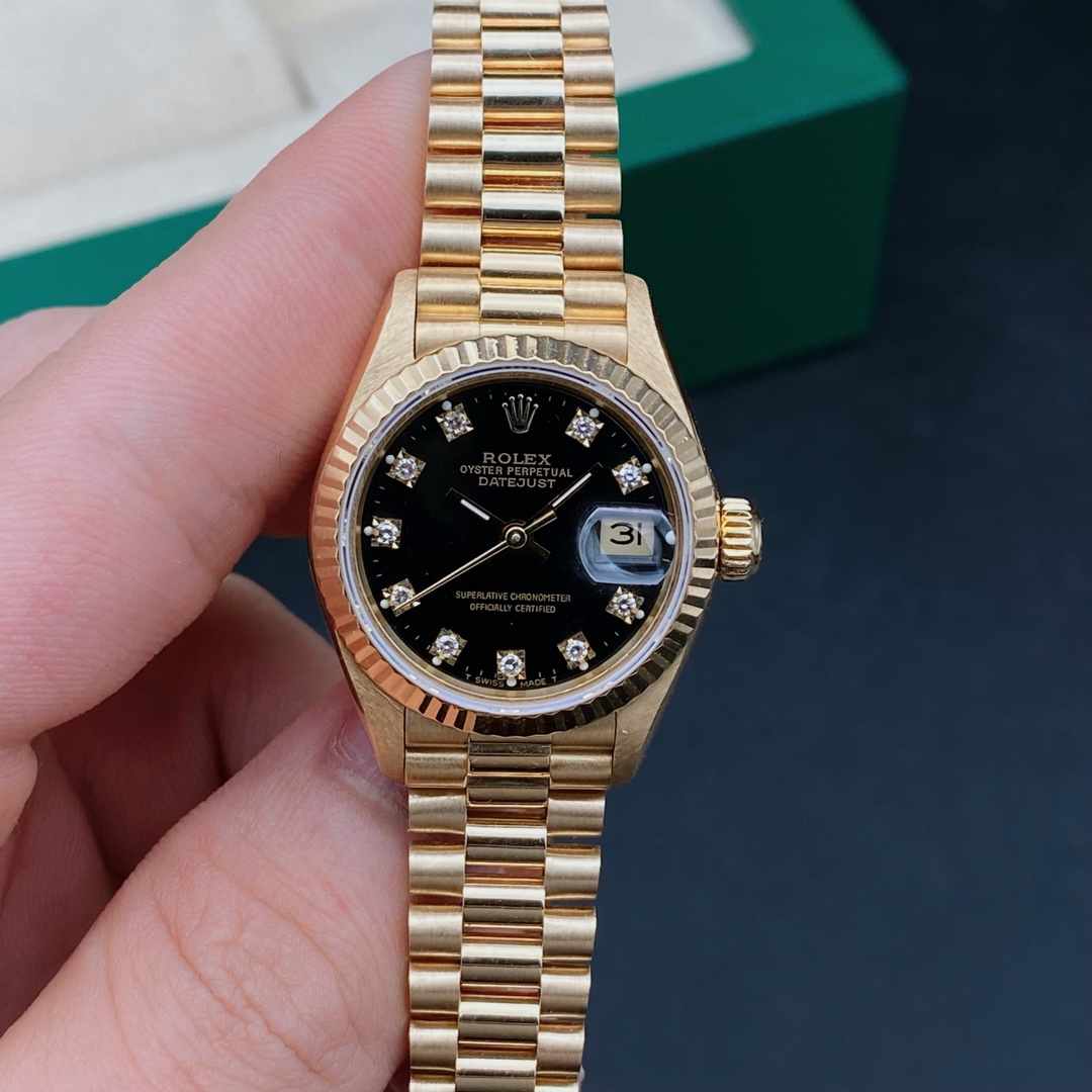 99新 Rolex/劳力士 日志69178/机械表/18k金/表径26/原钻/黑盘