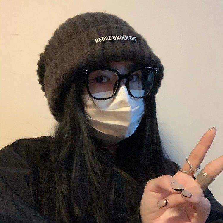 大头围显脸小帽子女秋冬宽松黑色毛线帽冷帽潮ins护耳保暖针织帽