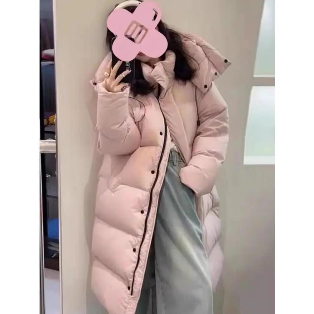 时尚长款羽绒棉服女2023冬季韩版宽松加厚面包服学院
