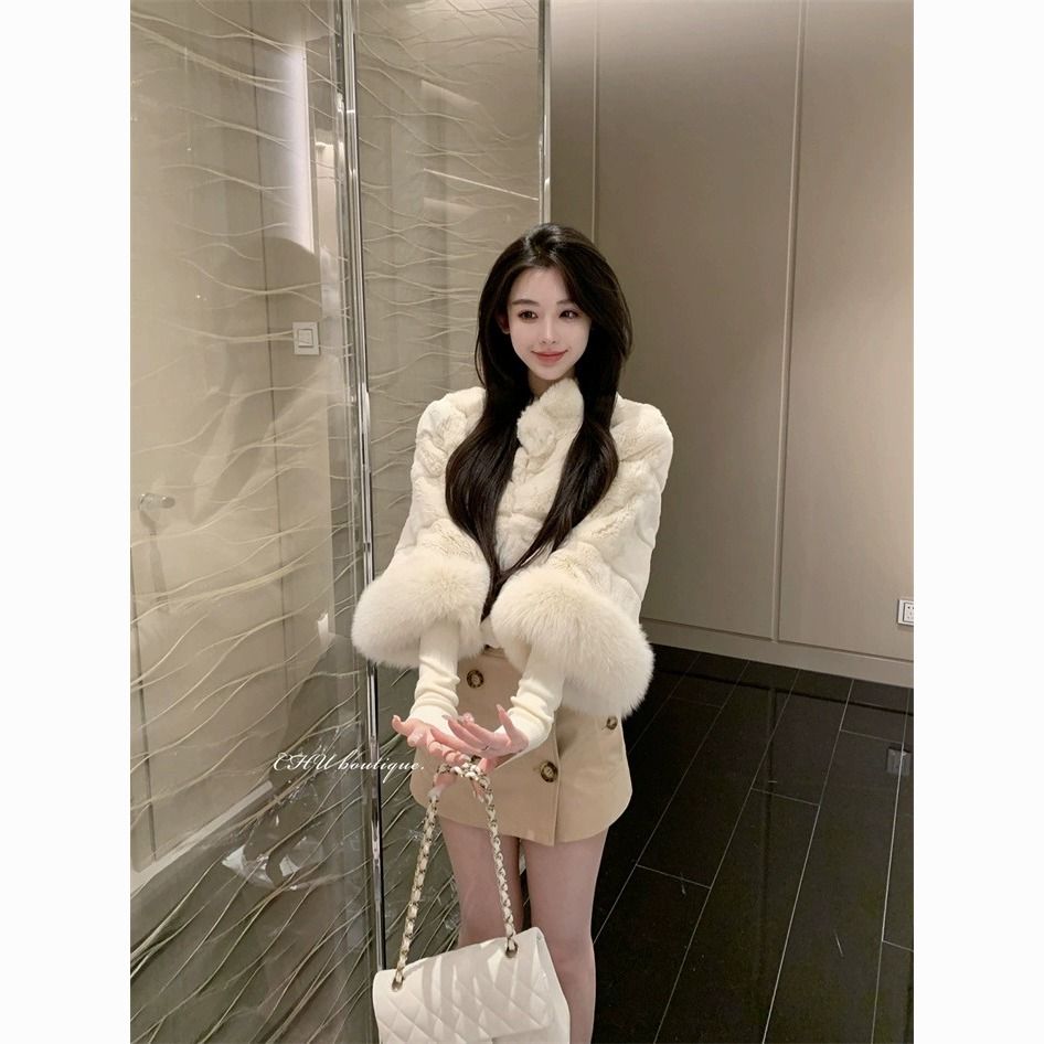 小个子秋冬季显瘦气质短款长袖毛毛绒环保加厚毛毛绒外套女士上衣