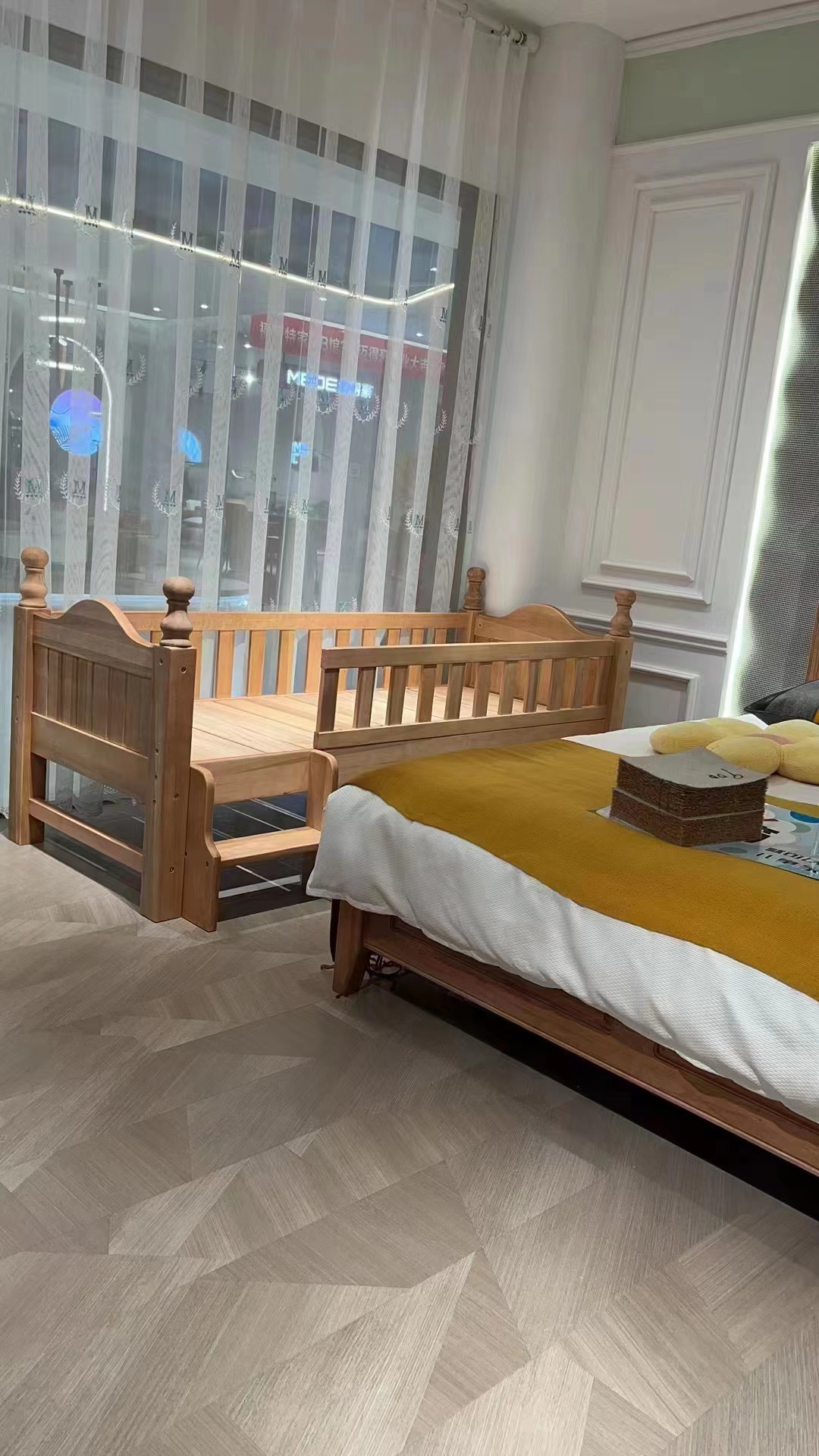 木蜡油实木 儿童围栏床  边床