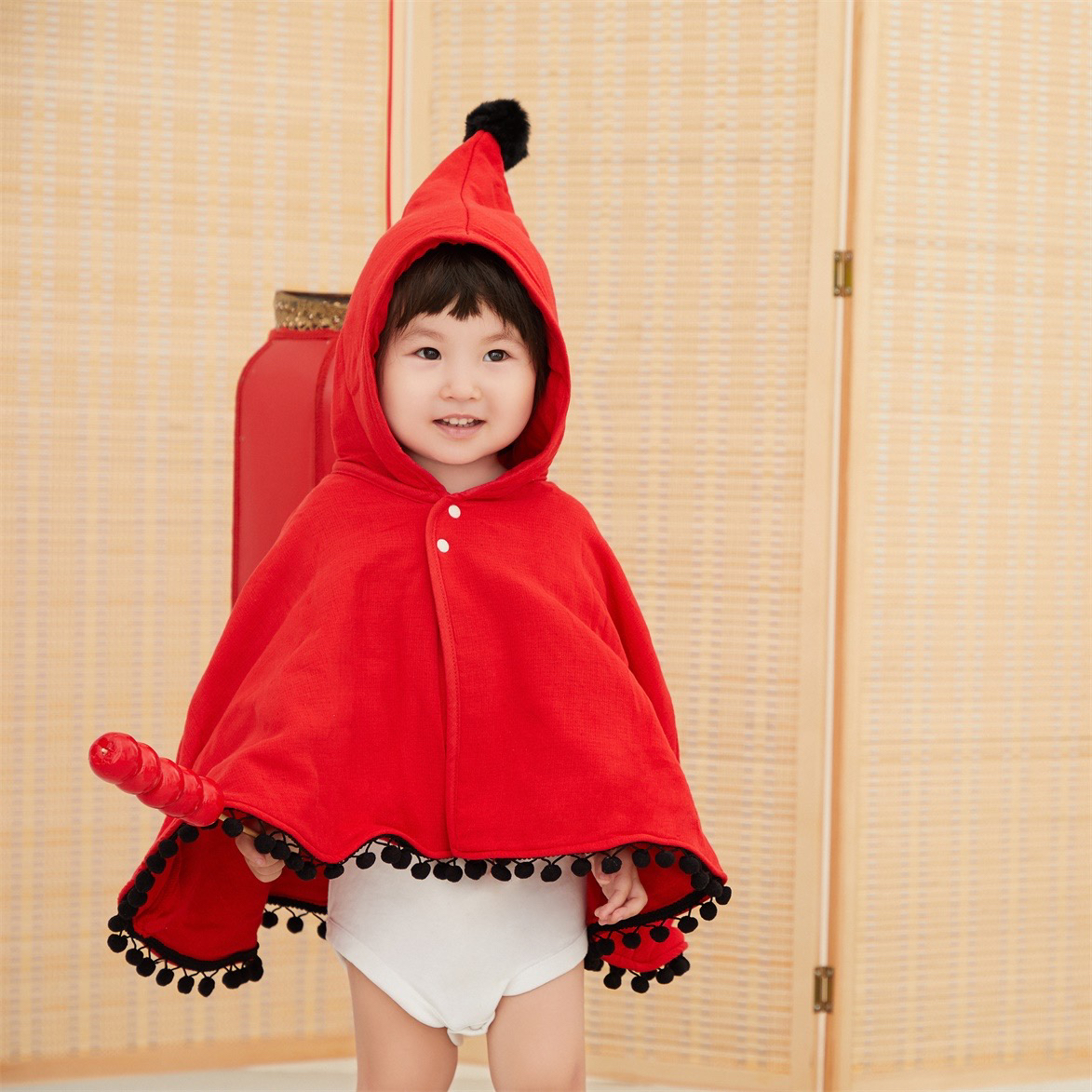 雅赞纯棉婴幼儿防风斗篷秋冬外出披风男女宝宝加厚保暖