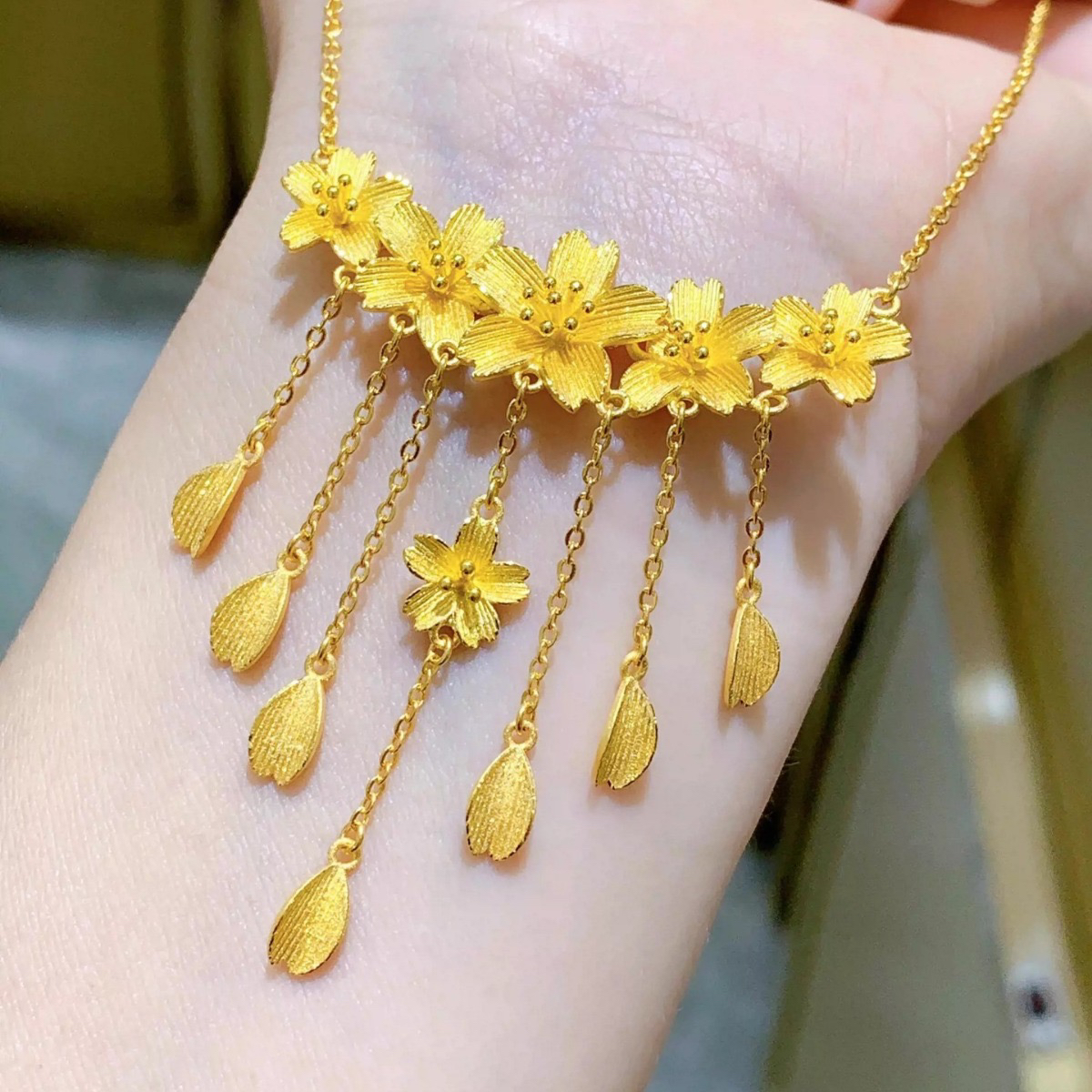 铜合金项链 繁花似锦流苏项链女婚嫁花朵吊坠首饰新中式国潮