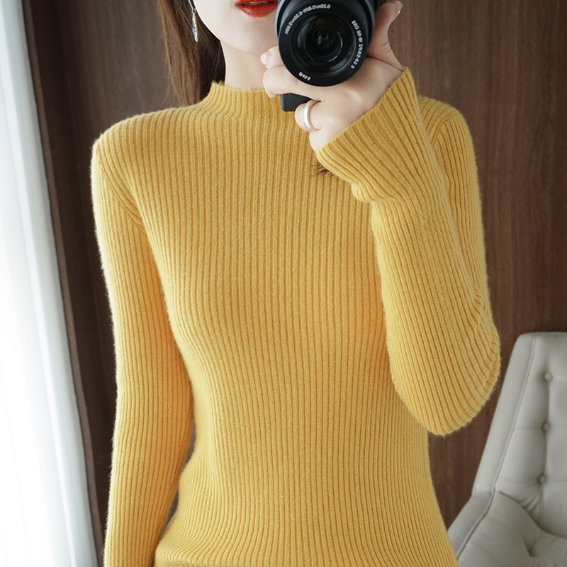 【现货宠粉】秋冬新款半高领针织毛衫长袖宽松抽条女士打底衫 RY269